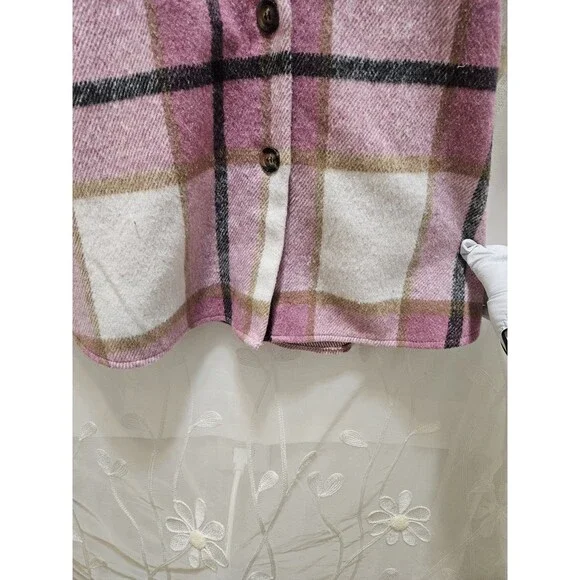 Womens XL Pink Black Jacket Plaid Oversized Thick Flannel Farm Barn Coat Tunic - Picture 5 of 16